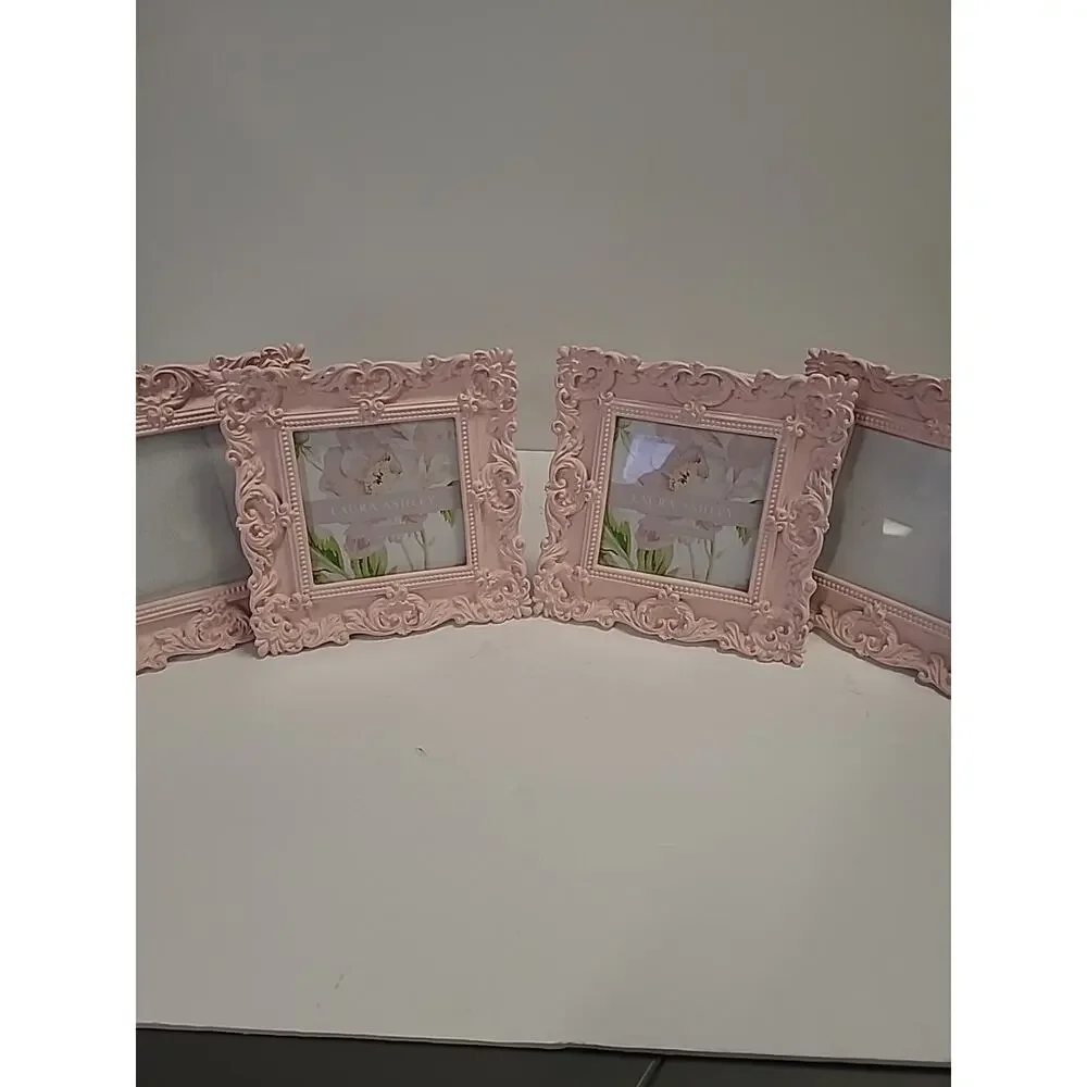 Laura Ashley Pink Ornate Picture Frame Set 4x4 Rocco Style Resin Baby Wedding